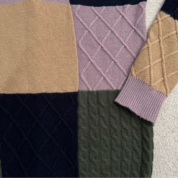 MADELEINE THOMPSON Cardigan Khaki Mixed Knit Cashmere Blend Color Block - Picture 4 of 11